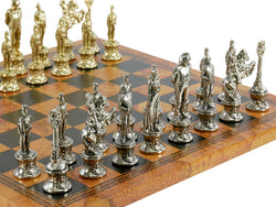 Chess Set- Napoleon Character Metal Men on Old World Leather Chess Board (ONLINE ORDER ONLY)