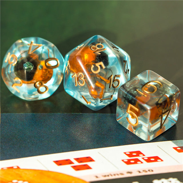 Orange & Grey Flower Dice  7-Dice Set Resin Dungeons and Dragons Dice (Gypsophila / Baby's-Breath) (Online Only)