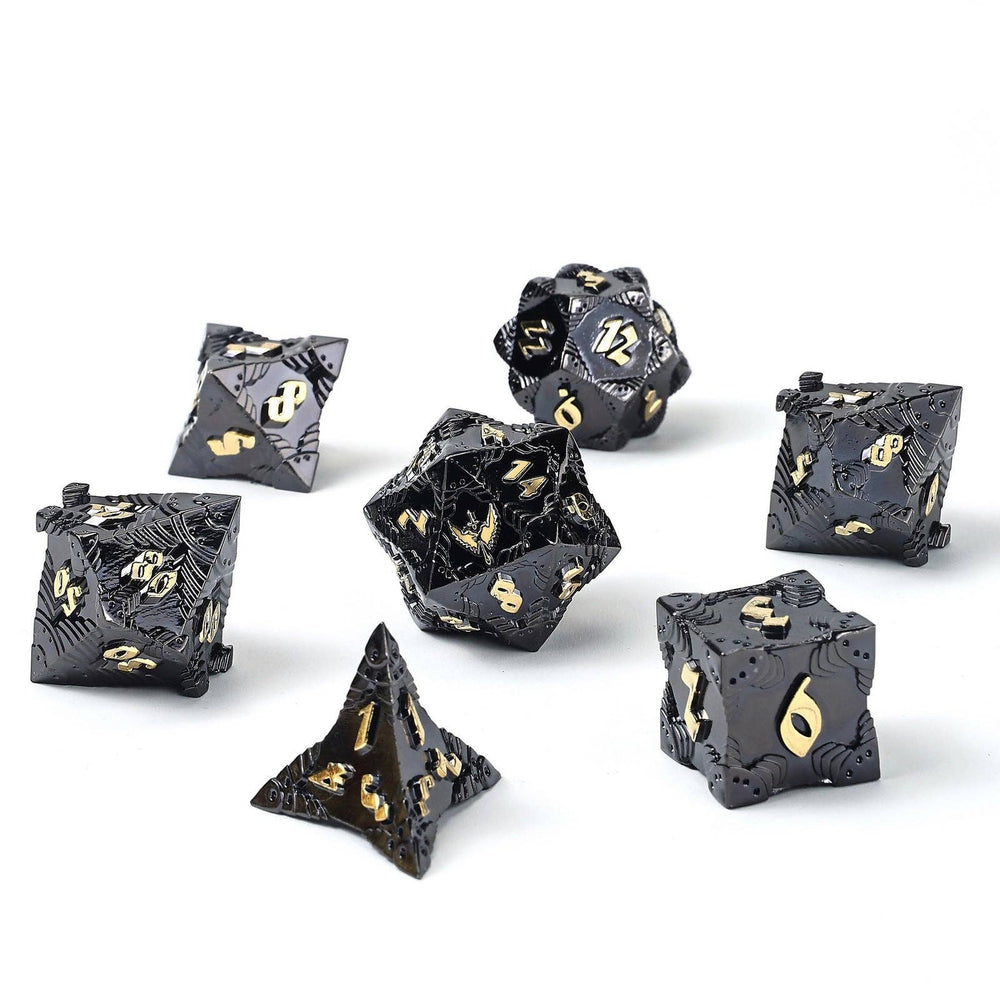 Solid Metal Paladin Class RPG Dice Set - Gunmetal w/ Gold (ONLINE ORDER ONLY)