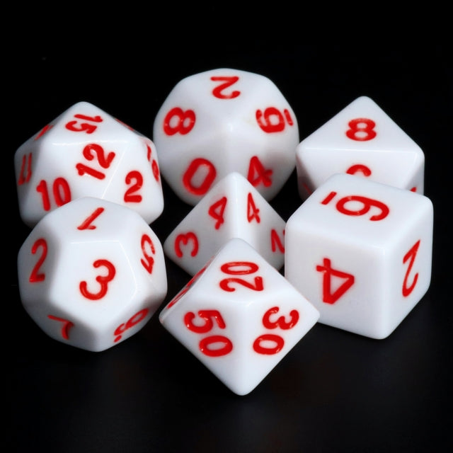 White Opaque with Red Numbering 7-Dice Set RPG (Online Only)