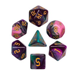 Night Elves 7-Dice Set Pink/Green/Purple w/Gold Numbers Dnd Dice Set (Online Only)