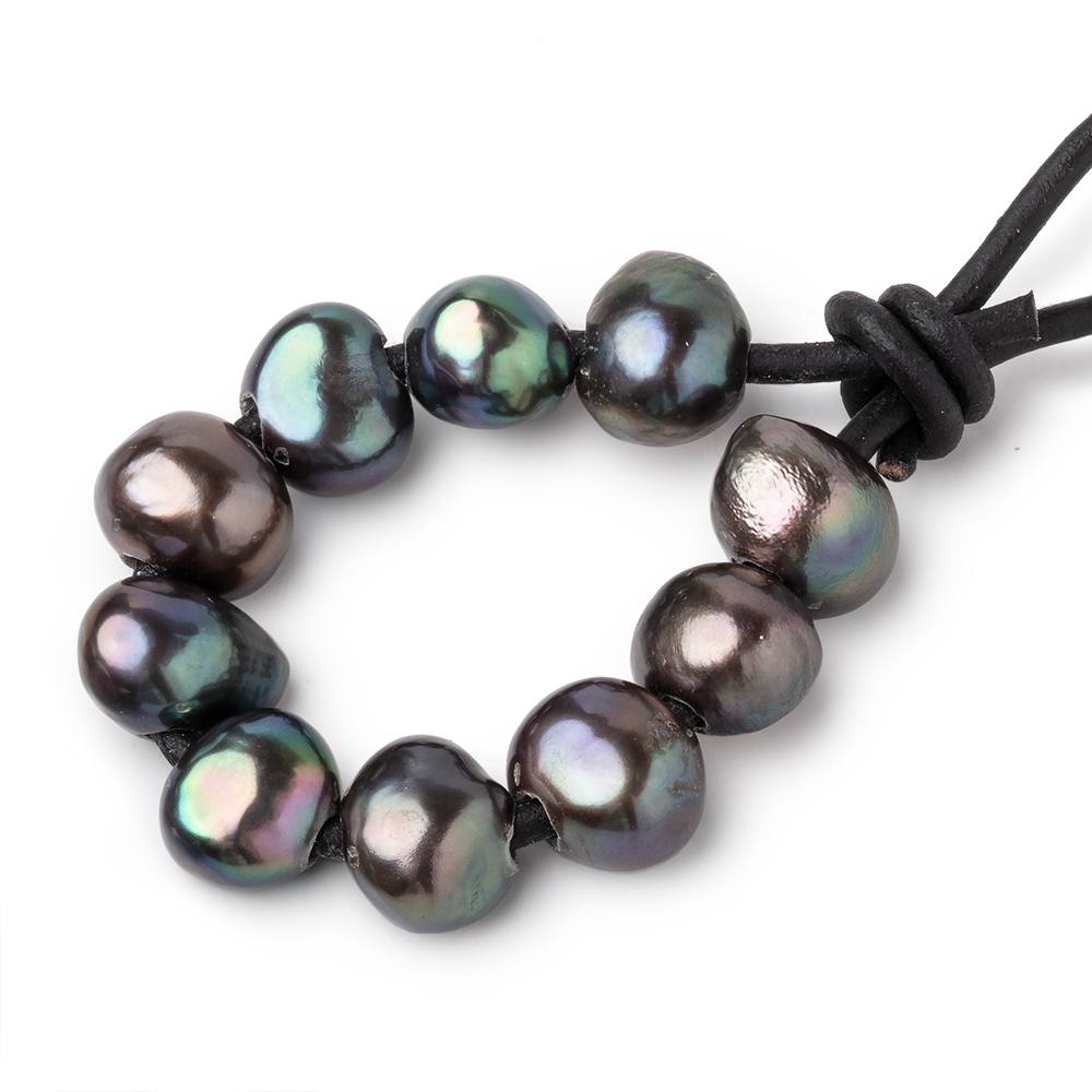 9.5-10.5mm Gray Peacock Large Hole Baroque Pearls Set of 11 (ONLINE ORDER ONLY)