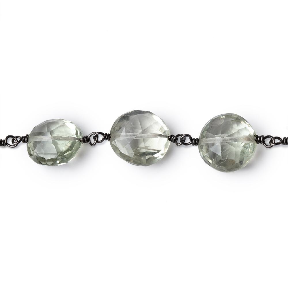 9.5-10.5mm Prasiolite Faceted Coin Beads on Black Gold over .925 Silver Chain (ONLINE ORDER ONLY)