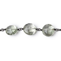 9.5-10.5mm Prasiolite Faceted Coin Beads on Black Gold over .925 Silver Chain (ONLINE ORDER ONLY)