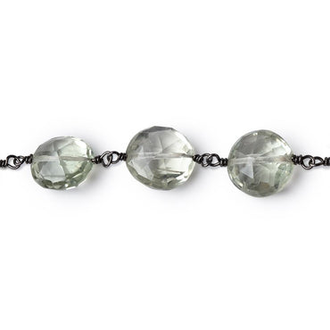 9.5-10.5mm Prasiolite Faceted Coin Beads on Black Gold over .925 Silver Chain (ONLINE ORDER ONLY)