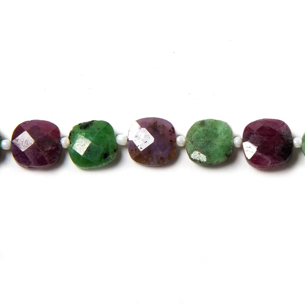 9.5-10.5mm Ruby in Zoisite faceted pillow beads 13.5 inch 29 pieces (ONLINE ORDER ONLY)