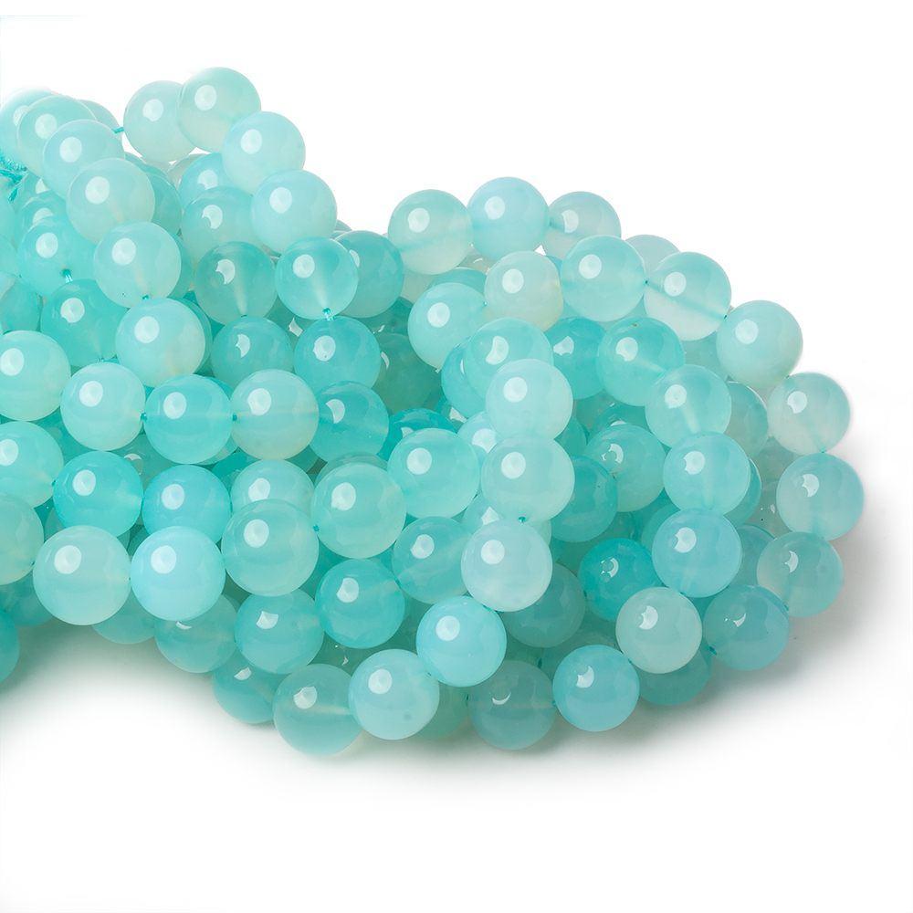 9.5-10mm Aqua blue Chalcedony Plain Round beads 12 inch 30 pieces A (ONLINE ORDER ONLY)
