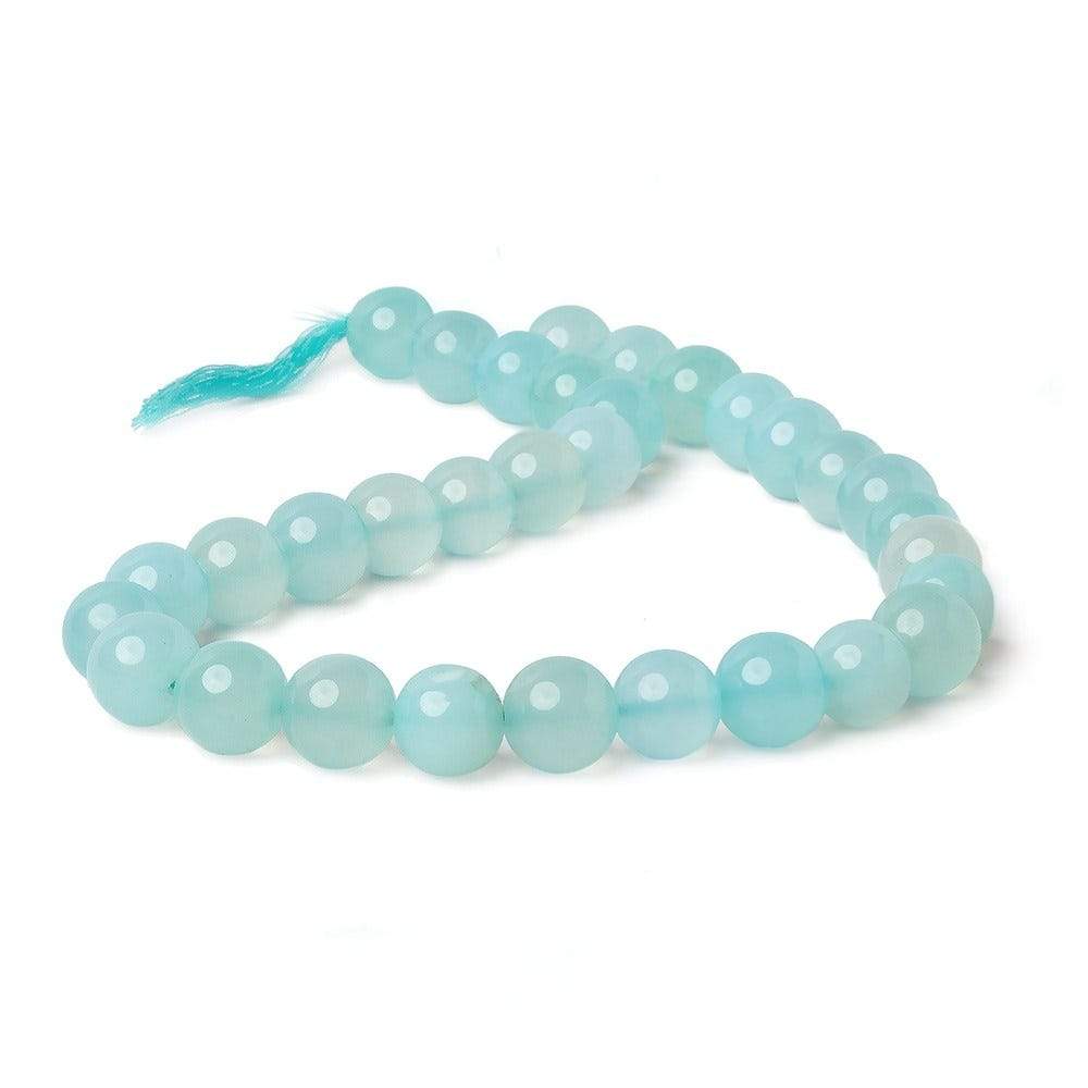 9.5-10mm Aqua blue Chalcedony Plain Round beads 12 inch 30 pieces A (ONLINE ORDER ONLY)