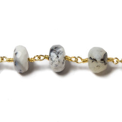 9.5-10mm Dendritic Opal faceted rondelle Gold plated Chain by the foot 23 pcs (ONLINE ORDER ONLY)