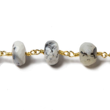 9.5-10mm Dendritic Opal faceted rondelle Gold plated Chain by the foot 23 pcs (ONLINE ORDER ONLY)