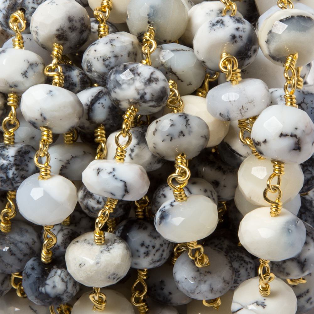 9.5-10mm Dendritic Opal faceted rondelle Gold plated Chain by the foot 23 pcs (ONLINE ORDER ONLY)