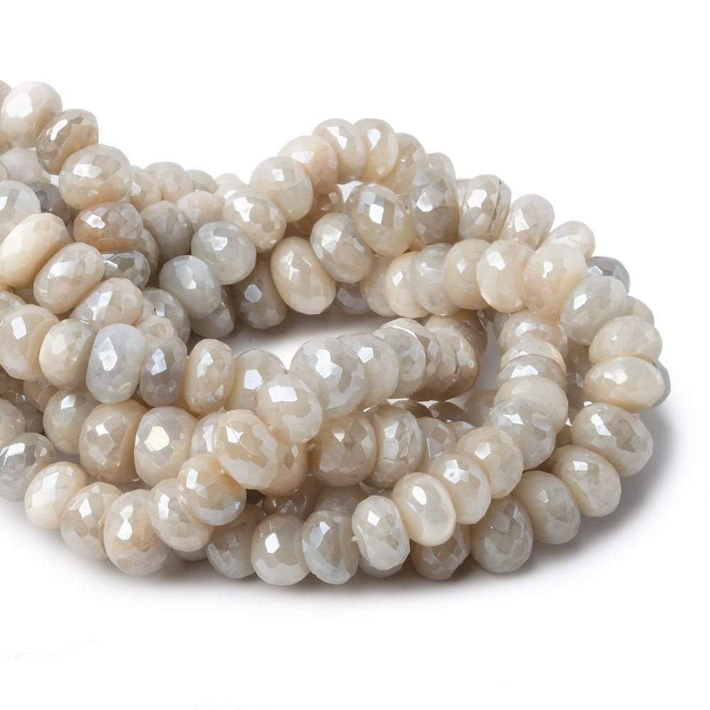 9.5-11mm Mystic Cream & Grey Moonstone faceted rondelle beads 13 inch 46 pieces A (ONLINE ORDER ONLY)