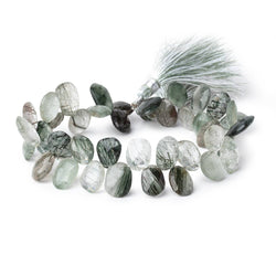 9.5-13mm Green Tourmalinated Quartz Faceted Freeform Beads 8 inch 43 pieces (ONLINE ORDER ONLY)