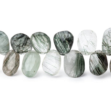 9.5-13mm Green Tourmalinated Quartz Faceted Freeform Beads 8 inch 43 pieces (ONLINE ORDER ONLY)