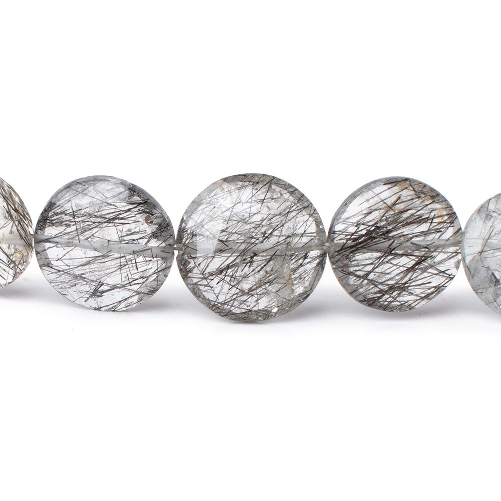 9.5-15mm Black Tourmalinated Quartz Faceted Coin Beads 8.5 inch 18 pieces (ONLINE ORDER ONLY)