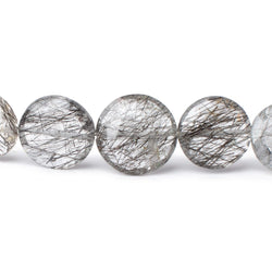 9.5-15mm Black Tourmalinated Quartz Faceted Coin Beads 8.5 inch 18 pieces (ONLINE ORDER ONLY)