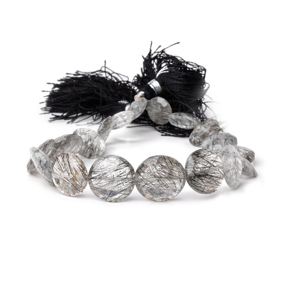 9.5-15mm Black Tourmalinated Quartz Faceted Coin Beads 8.5 inch 18 pieces (ONLINE ORDER ONLY)