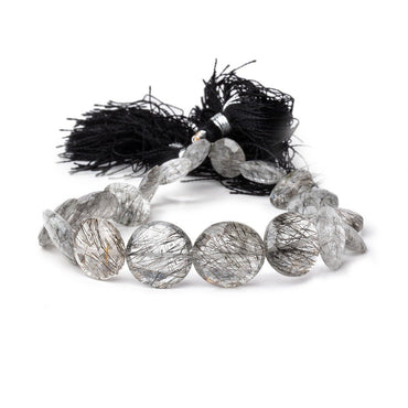 9.5-15mm Black Tourmalinated Quartz Faceted Coin Beads 8.5 inch 18 pieces (ONLINE ORDER ONLY)