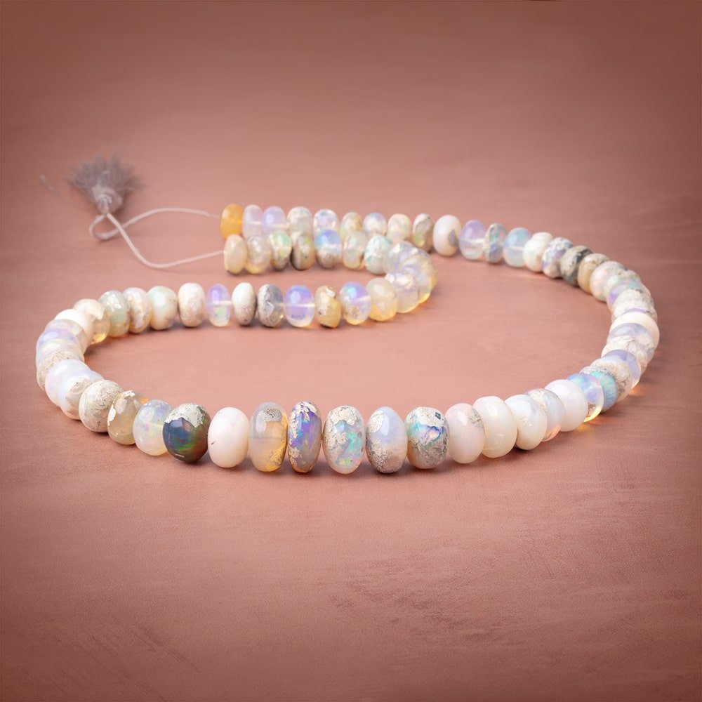 9.5-15mm Ethiopian Opal with Matrix Plain Rondelle Beads 20 inch 75 pieces AA (ONLINE ORDER ONLY)