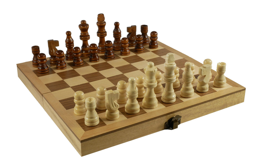 Chess Set - 10.5" Wood Folding Chess Set, Unweighted Wood Chessmen - 95105 (ONLINE ORDER ONLY)