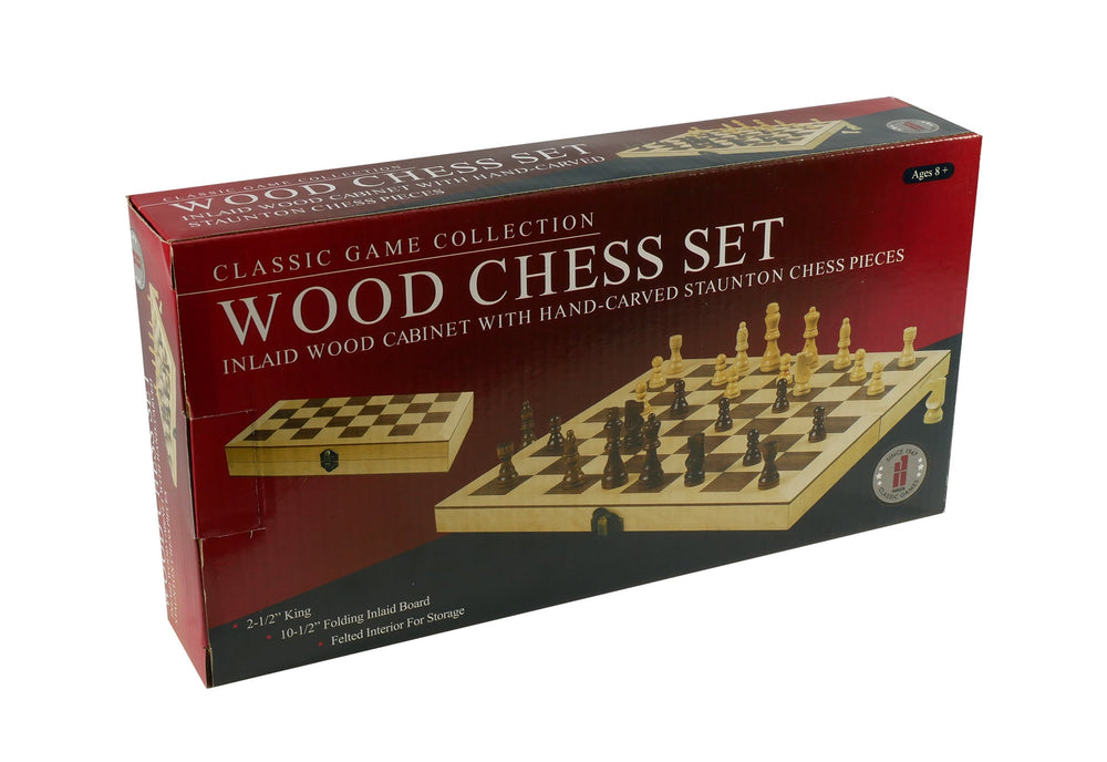 Chess Set - 10.5" Wood Folding Chess Set, Unweighted Wood Chessmen - 95105 (ONLINE ORDER ONLY)