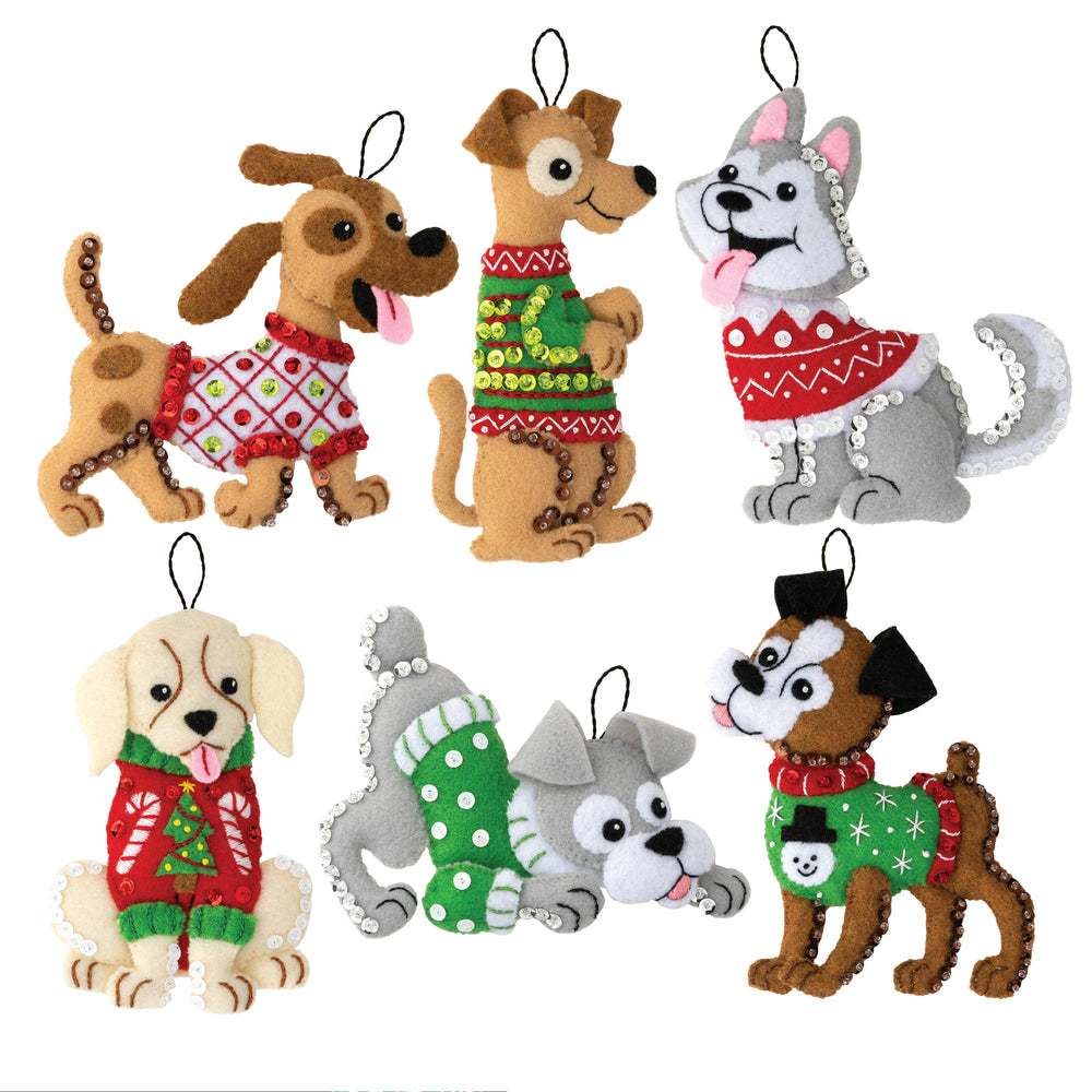Bucilla Dogs in Ugly Sweaters Felt Ornament Kit – Set of 5 Christmas Dog Ornaments (ONLINE ORDER ONLY)