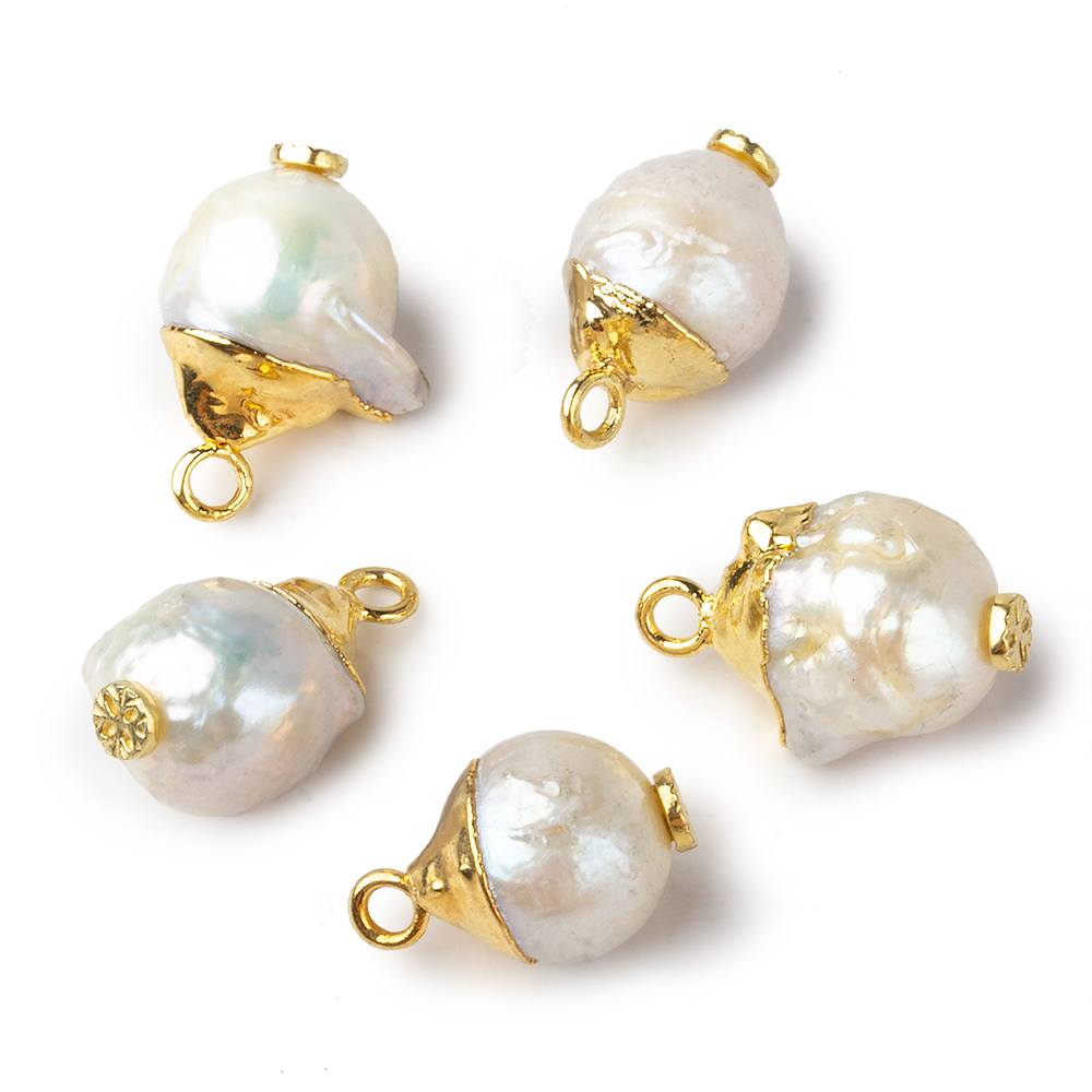 9.5mm Gold Leafed White Round Freshwater Pearl Pendant Focal Bead 1 piece (ONLINE ORDER ONLY)