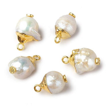 9.5mm Gold Leafed White Round Freshwater Pearl Pendant Focal Bead 1 piece (ONLINE ORDER ONLY)