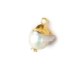 9.5mm Gold Leafed White Round Freshwater Pearl Pendant Focal Bead 1 piece (ONLINE ORDER ONLY)