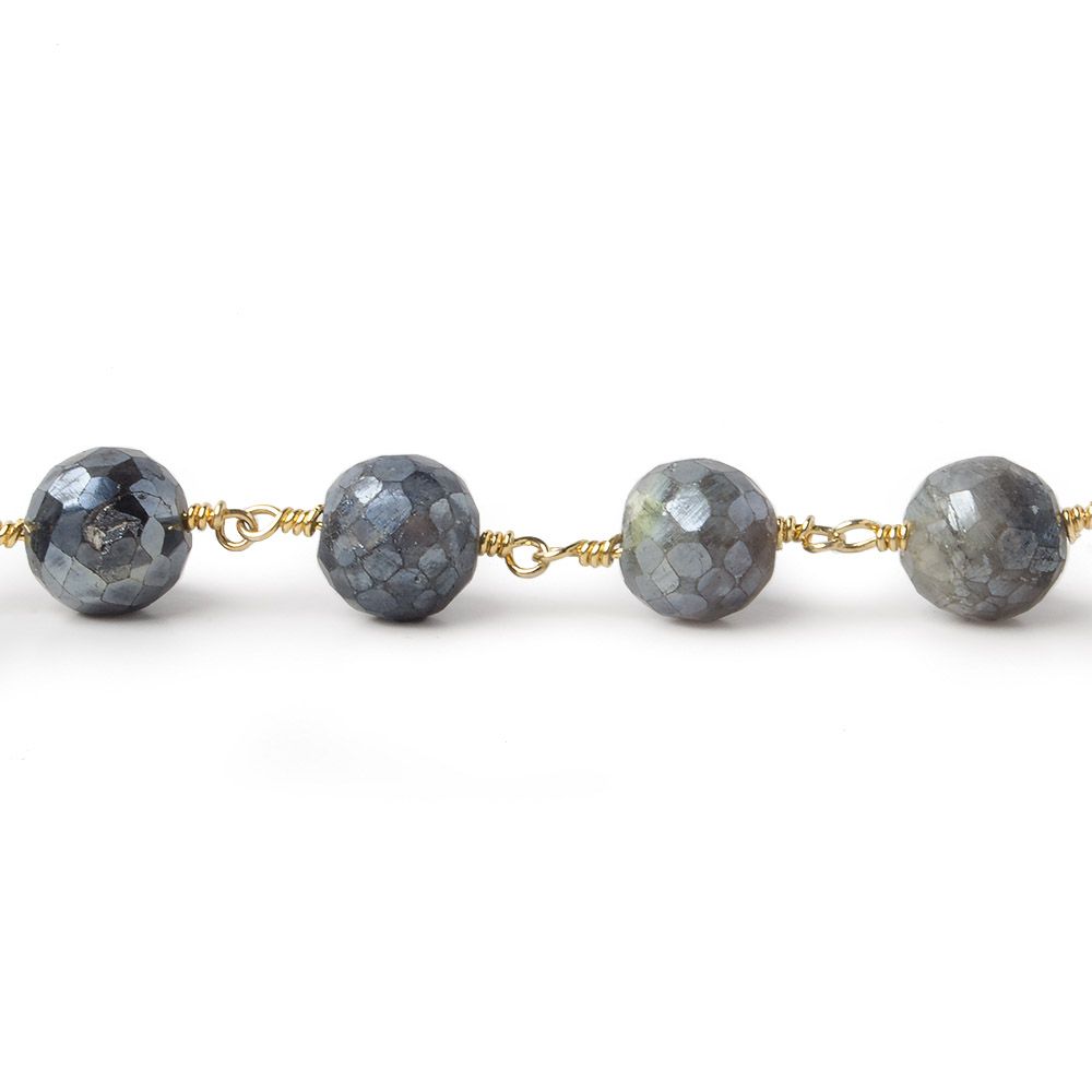 9.5mm Mystic Labradorite faceted round Gold plated Chain by the foot 18 pcs (ONLINE ORDER ONLY)