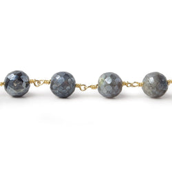 9.5mm Mystic Labradorite faceted round Gold plated Chain by the foot 18 pcs (ONLINE ORDER ONLY)