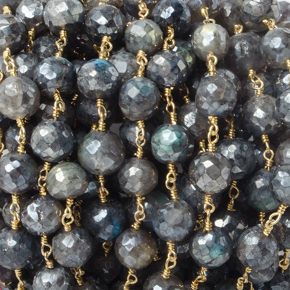 9.5mm Mystic Labradorite faceted round Gold plated Chain by the foot 18 pcs (ONLINE ORDER ONLY)