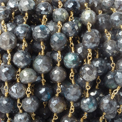 9.5mm Mystic Labradorite faceted round Gold plated Chain by the foot 18 pcs (ONLINE ORDER ONLY)