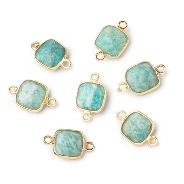 9.5mm Vermeil Bezel Amazonite Faceted Cushion Connectors 1 piece (ONLINE ORDER ONLY)