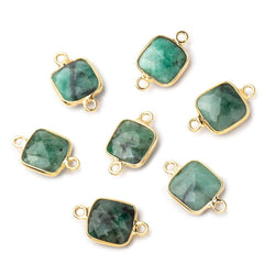 9.5mm Vermeil Bezel Emerald Faceted Cushion Connectors 1 piece (ONLINE ORDER ONLY)