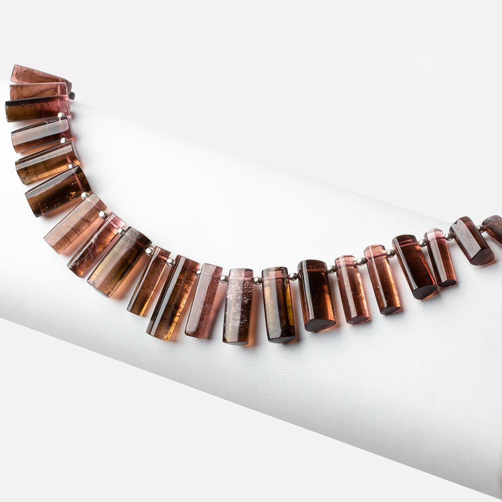 9.5x6x6-21x6x6mm Bi-Color Tourmaline top drilled plain Triangular Tubes 8 inch 26 beads AAA (ONLINE ORDER ONLY)