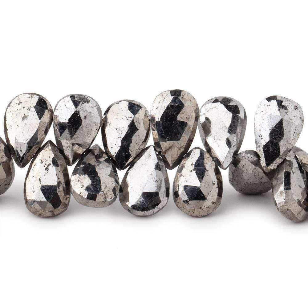 9.5x8-12.5x8mm White Pyrite faceted pear beads 8 inch 45 pieces (ONLINE ORDER ONLY)