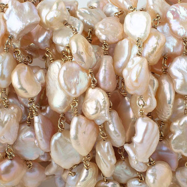 9.5x9.5-12x9mm Peach Keshi Pearls on Vermeil Chain by the Foot 17 pieces (ONLINE ORDER ONLY)