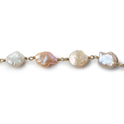 9.5x9.5-12x9mm Peach Keshi Pearls on Vermeil Chain by the Foot 17 pieces (ONLINE ORDER ONLY)