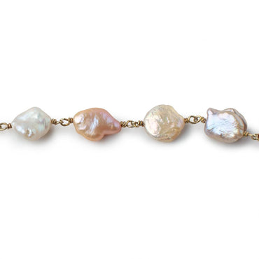 9.5x9.5-12x9mm Peach Keshi Pearls on Vermeil Chain by the Foot 17 pieces (ONLINE ORDER ONLY)
