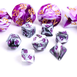Black White Blend 7-Dice Mini-Dice RPG Set w/Purple Numbers Miniature Dice (Online Only)
