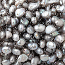 7x5-9x7mm Silver Keshi Pearls on Black Gold over .925 Silver Chain (ONLINE ORDER ONLY)