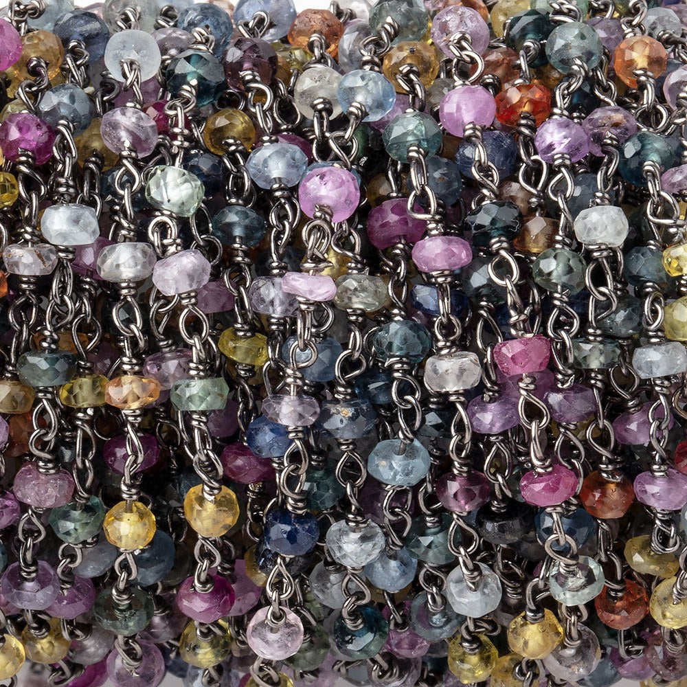 3-3.5mm Fancy Sapphire rondelle Black Gold plated .925 Silver Chain 45 pieces (ONLINE ORDER ONLY)