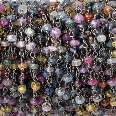 3-3.5mm Fancy Sapphire rondelle Black Gold plated .925 Silver Chain 45 pieces (ONLINE ORDER ONLY)