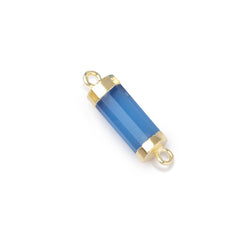 13x5mm Gold Leafed Santorini Blue Chalcedony faceted barrel tube Connector 1 piece (ONLINE ORDER ONLY)