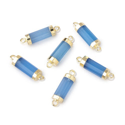 13x5mm Gold Leafed Santorini Blue Chalcedony faceted barrel tube Connector 1 piece (ONLINE ORDER ONLY)