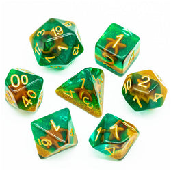 Green and Gold Starfish Dice 7-Dice Set Resin Dungeons and Dragons Dice (Online Only)