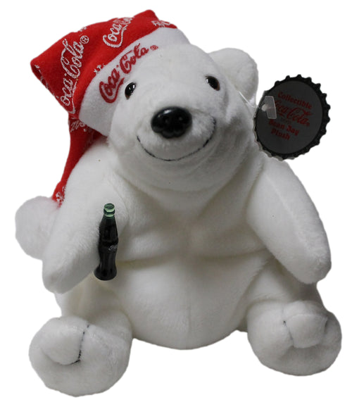 1998 Coke Cola Bean Bag Plush Style #0118 Polar Bear in Snowflake Hat