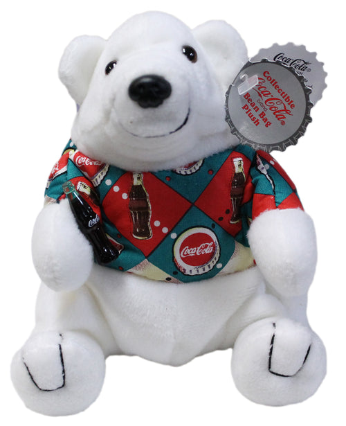 1998 Coke Cola Bean Bag Plush Style #0131 Polar Bear in Argyle Shirt