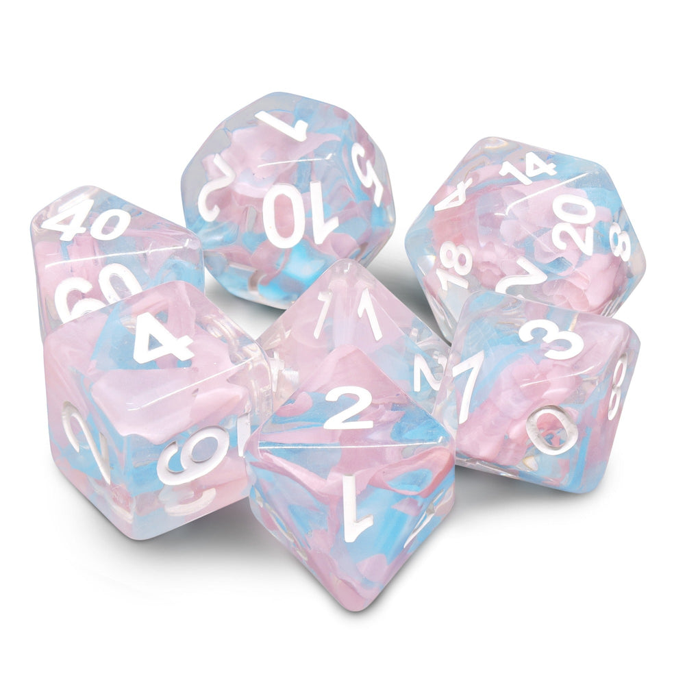 Pink Butterfly Ribbon Dice 7-Dice Set by HengDadice Dungeons and Dragons Dice (Online Only)